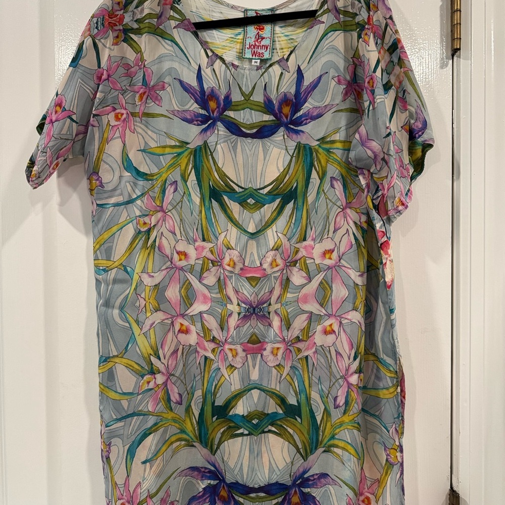 Johnny Was Short Sleeve Top - Blue, Purple, Green Floral